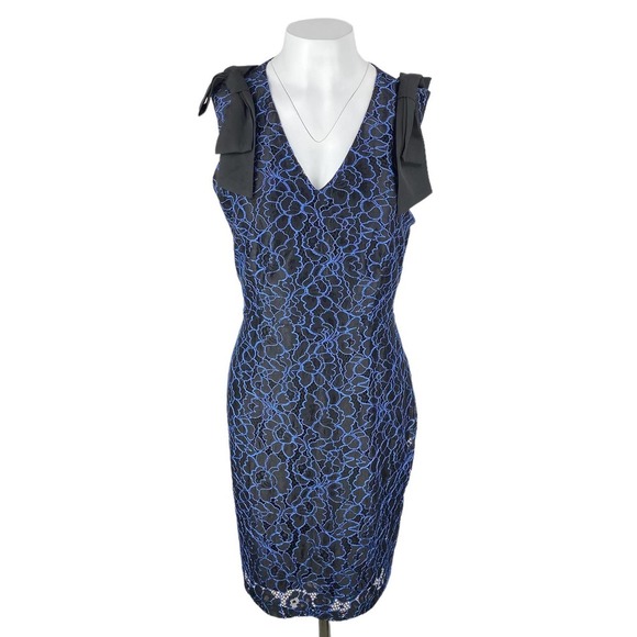 NWT IMNYC Isaac Mizrahi Floral Lace Detail V Neckline Bow Sheath Dress Sz 6 - Picture 1 of 5